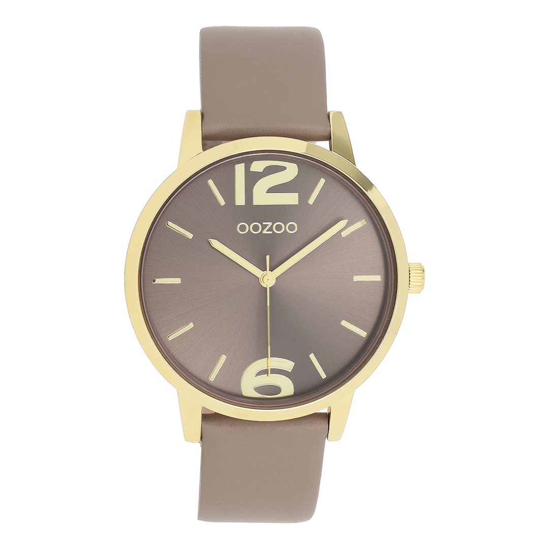 OOZOO Timepieces, C11725, Damenuhr, Gehäuse Gold, Zifferblatt Taupe, Lederarmband Taupe