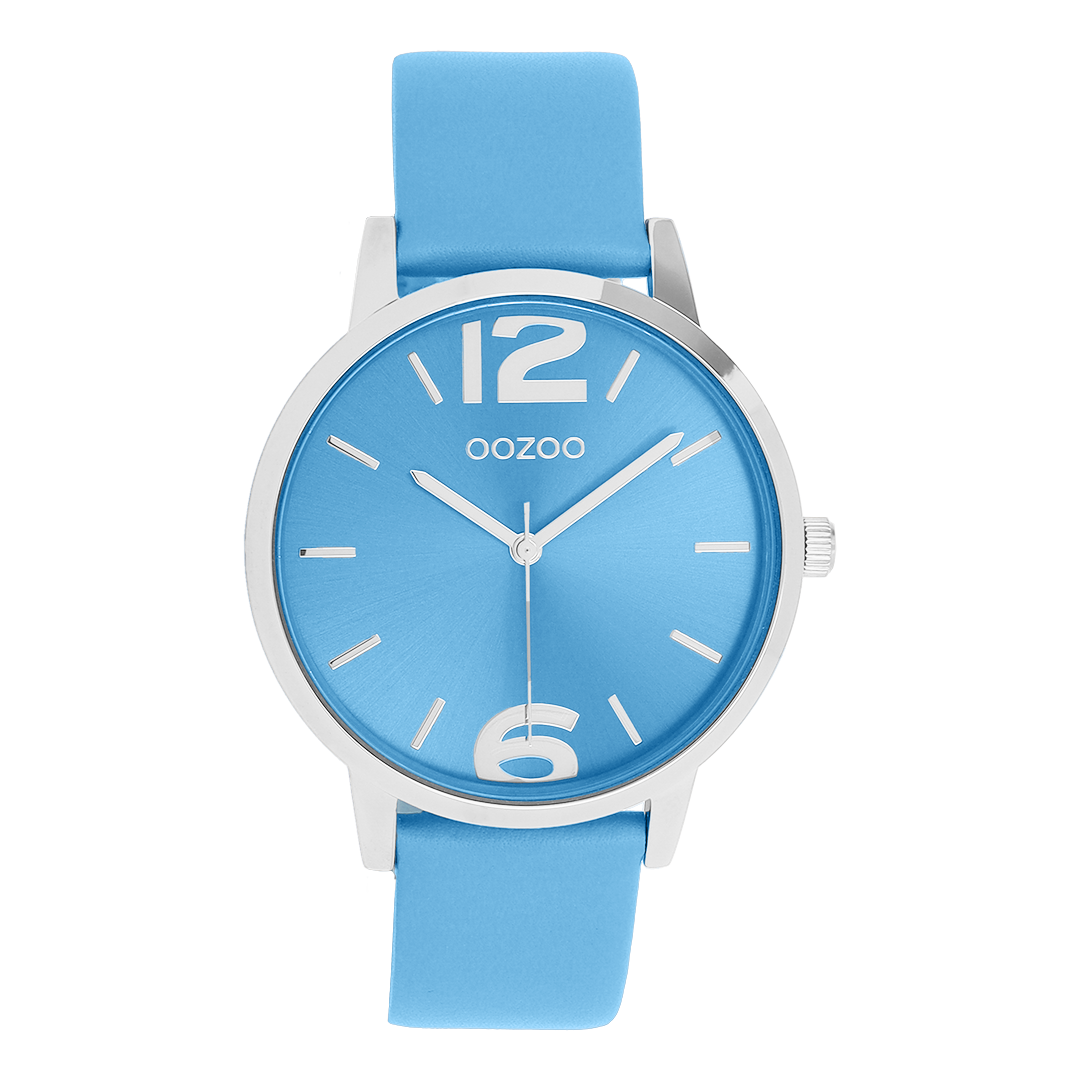 OOZOO Timepieces, C11727, Damenuhr, Gehäuse Silber, Zifferblatt Blau, Lederarmband Blau