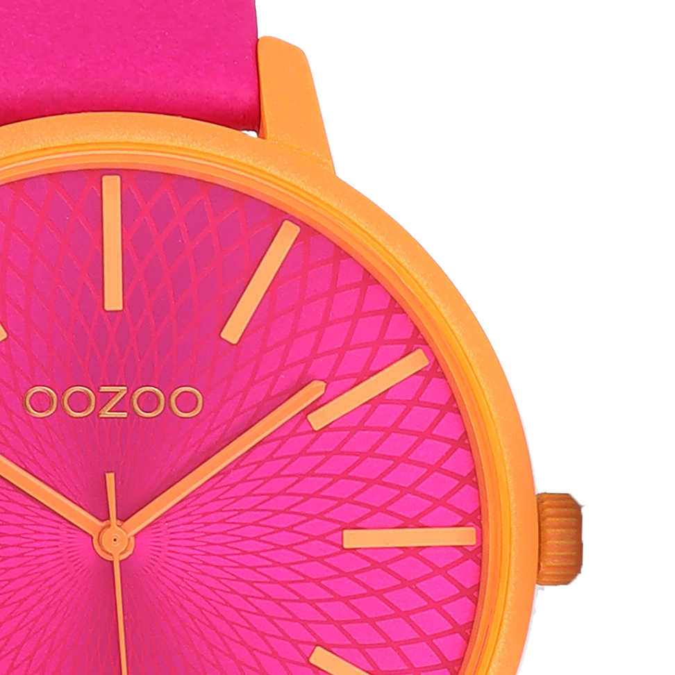 OOZOO Timepieces, C11737, Damenuhr, Gehäuse Orange, Zifferblatt Rosa, Lederarmband Rosa
