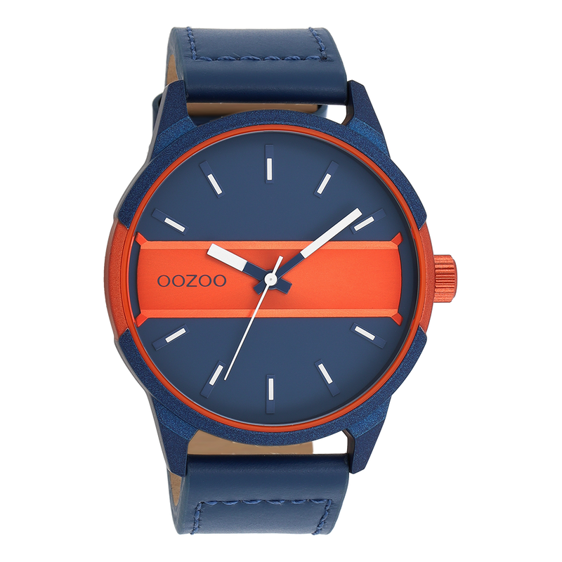 OOZOO Timepieces - C11232 - Herren - Leder-Armband - Blau/Orange