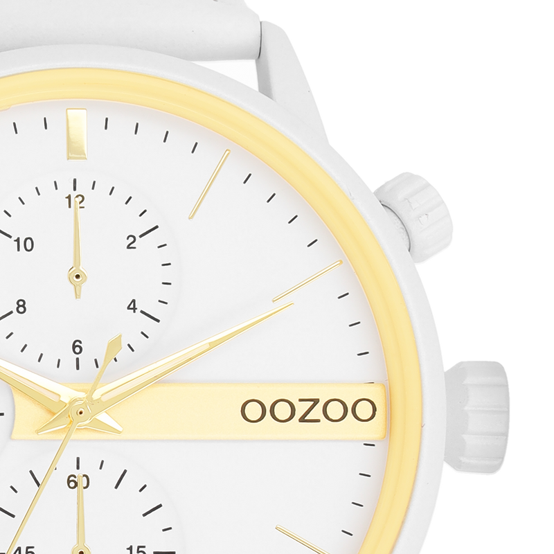 OOZOO Timepieces - C11313 - Herren - Leder-Armband - Weiß/Gold