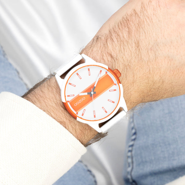 OOZOO Timepieces - C11316 - Herren - Leder-Armband - Weiß/Orange