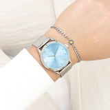 OOZOO Timepieces - C11321 - Damen - Edelstahl-Mesh-Armband - Silber/Hellblau