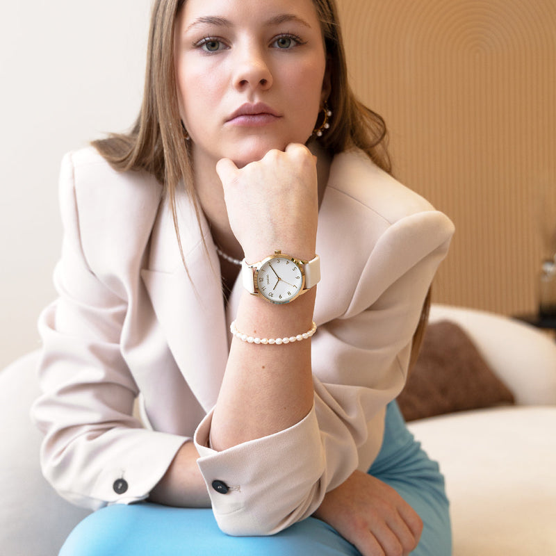 OOZOO Timepieces - C11325 - Damen - Leder-Armband - Weiß/Gold