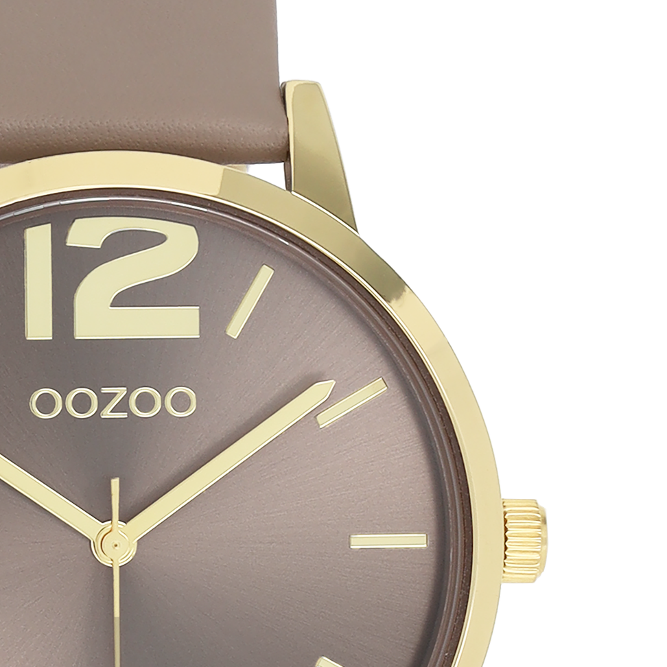 OOZOO Timepieces, C11725, Damenuhr, Gehäuse Gold, Zifferblatt Taupe, Lederarmband Taupe