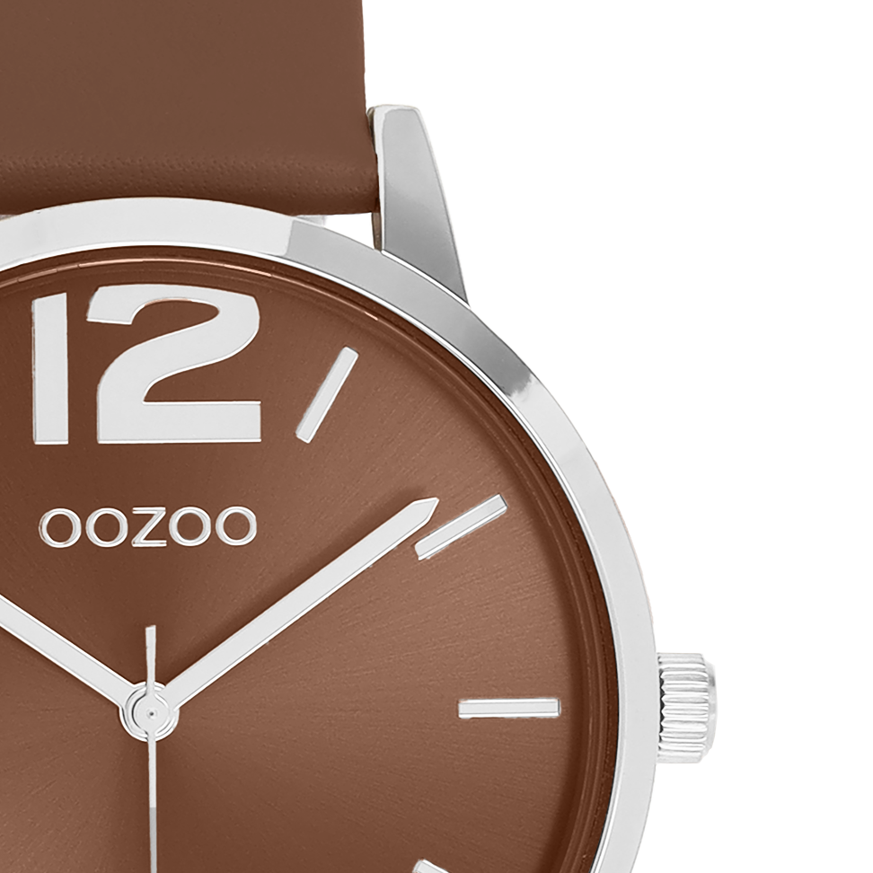 OOZOO Timepieces, C11726, Damenuhr, Gehäuse Silber, Zifferblatt Braun, Lederarmband Braun