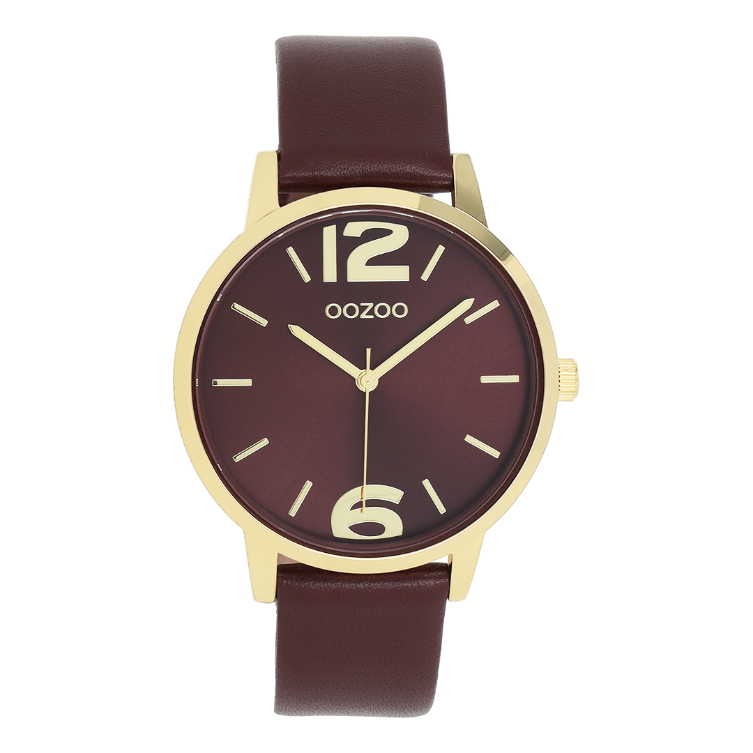 OOZOO Timepieces, C11728, Damenuhr, Gehäuse Gold, Zifferblatt Rot, Lederarmband Rot