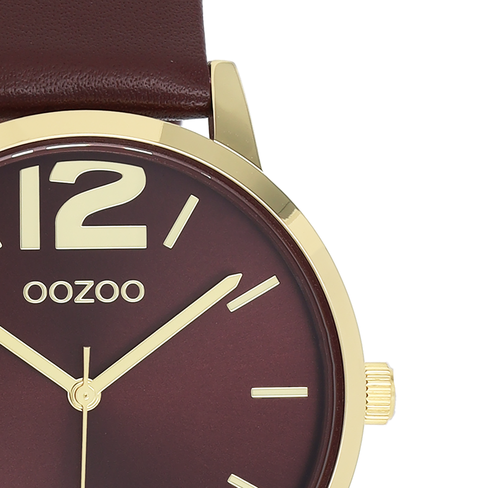 OOZOO Timepieces, C11728, Damenuhr, Gehäuse Gold, Zifferblatt Rot, Lederarmband Rot