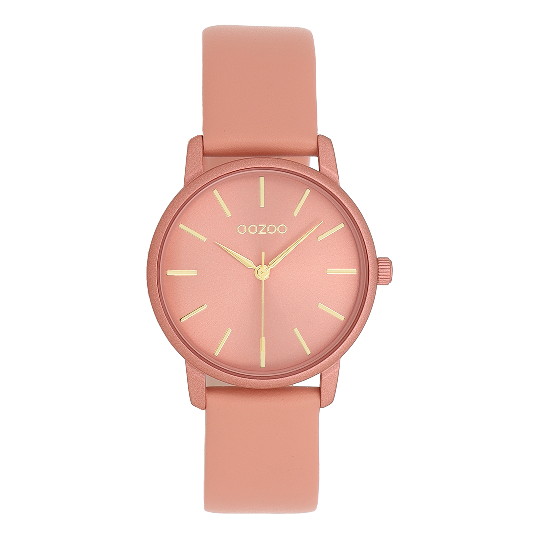 OOZOO Timepieces, C11733, Damenuhr, Gehäuse Rosa/Orange, Zifferblatt Rosa/Orange, Lederarmband Rosa/Orange