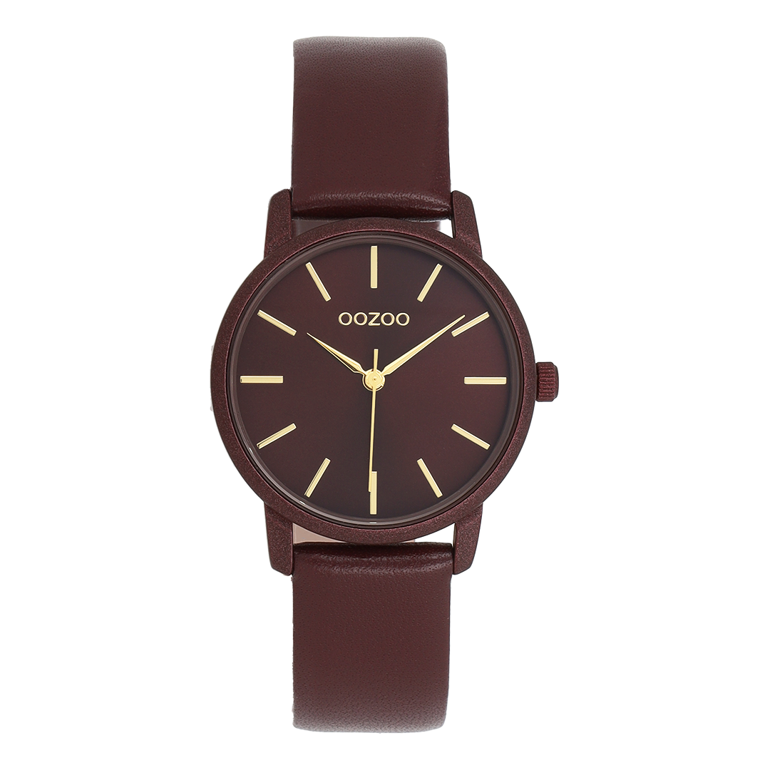 OOZOO Timepieces, C11734, Damenuhr, Gehäuse Rot, Zifferblatt Rot, Lederarmband Rot