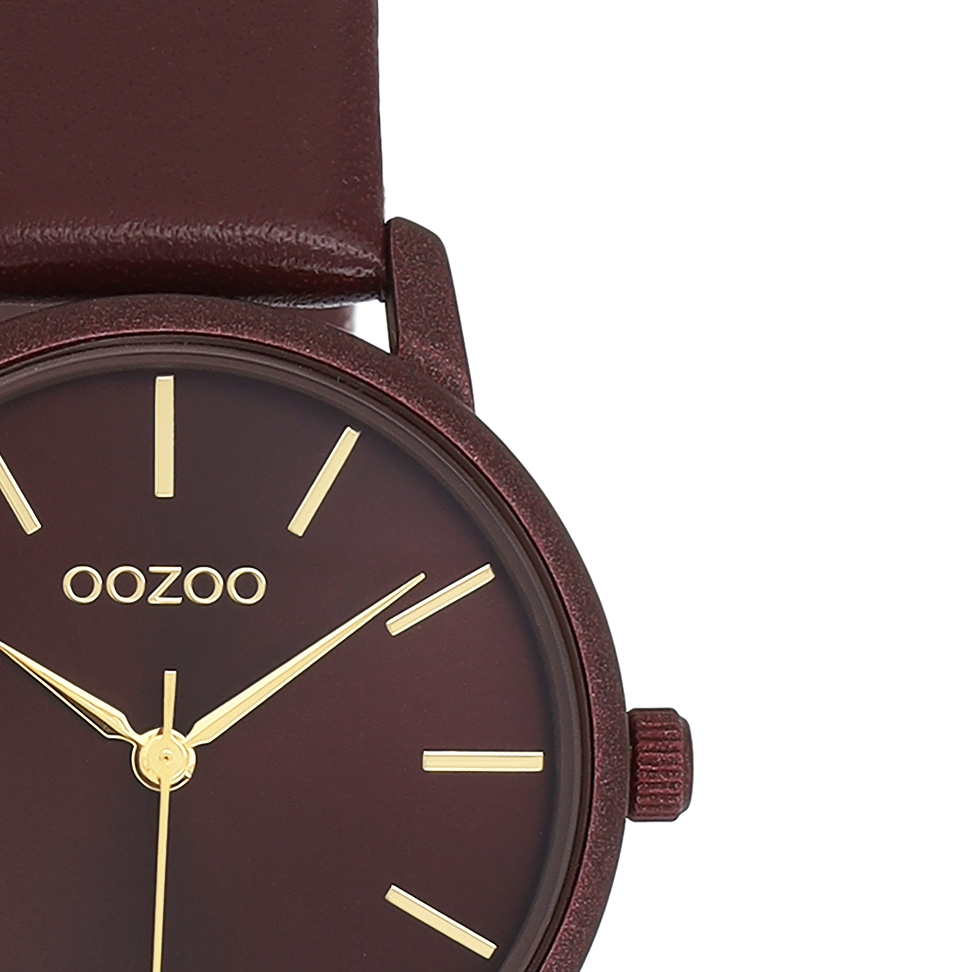 OOZOO Timepieces, C11734, Damenuhr, Gehäuse Rot, Zifferblatt Rot, Lederarmband Rot
