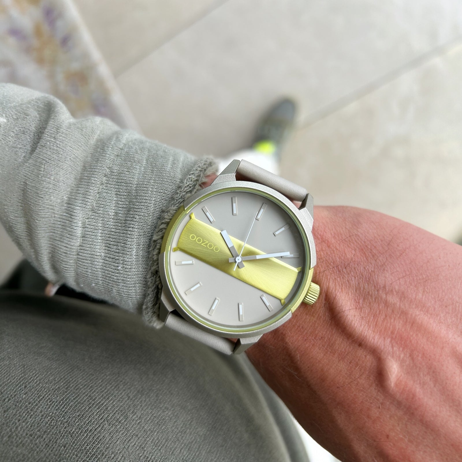 OOZOO Timepieces - C11364 - Herren - Leder-Armband - Grüngrau/Mint 