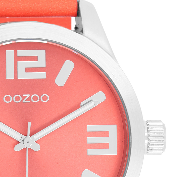 OOZOO Timepieces - C1073 - Damen - Leder-Armband - Korallenrot/Silber