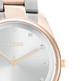OOZOO Timepieces - C10964 - Damen - Edelstahl-Glieder-Armband - Silber/Roségold/Weiß