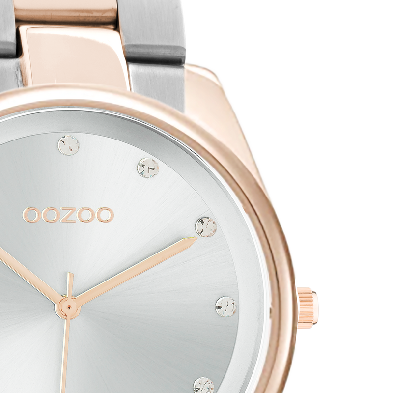 OOZOO Timepieces - C10964 - Damen - Edelstahl-Glieder-Armband - Silber/Roségold/Weiß