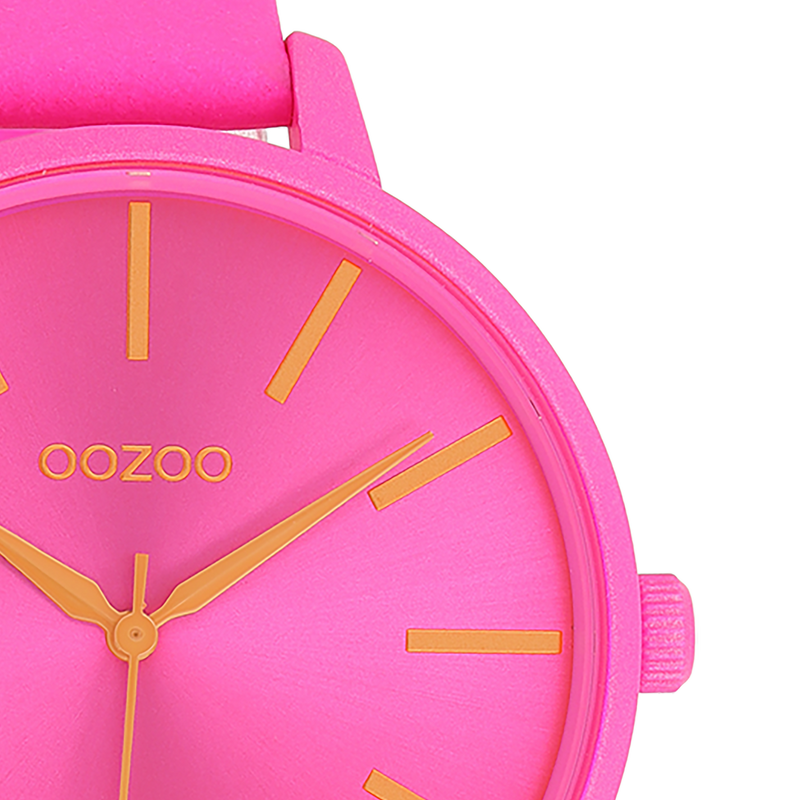 OOZOO Timepieces - C11186 - Damen - Leder-Armband - Neonpink/Orange