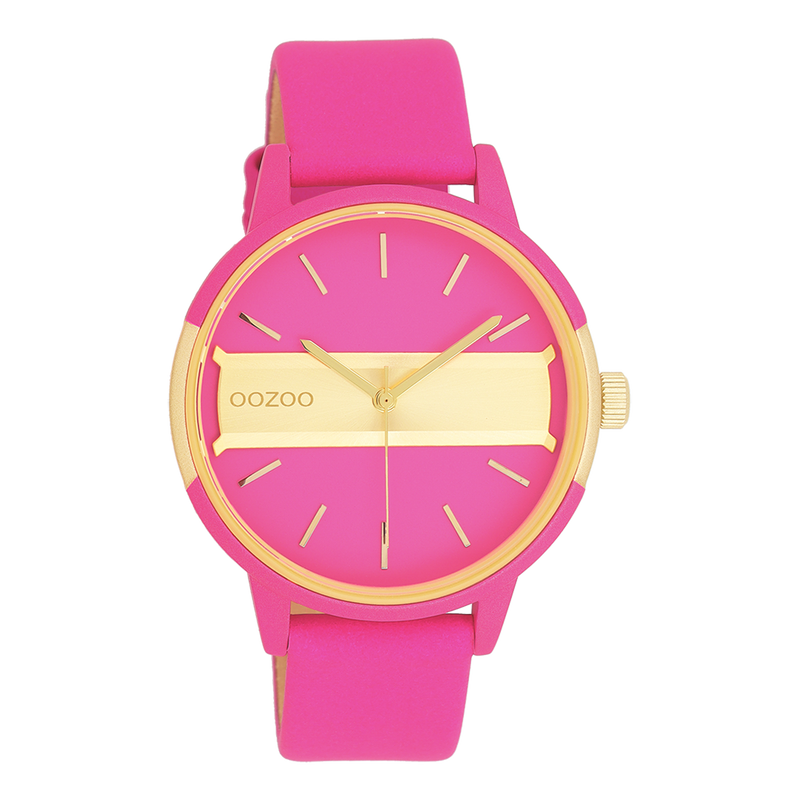 OOZOO Timepieces - C11192 - Damen - Leder-Armband - Neonpink/Gold