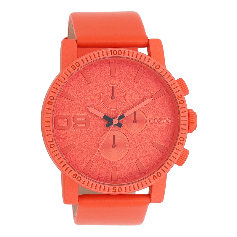 OOZOO Timepieces - C11219 - Unisex - Leder-Armband - Rot/Orange