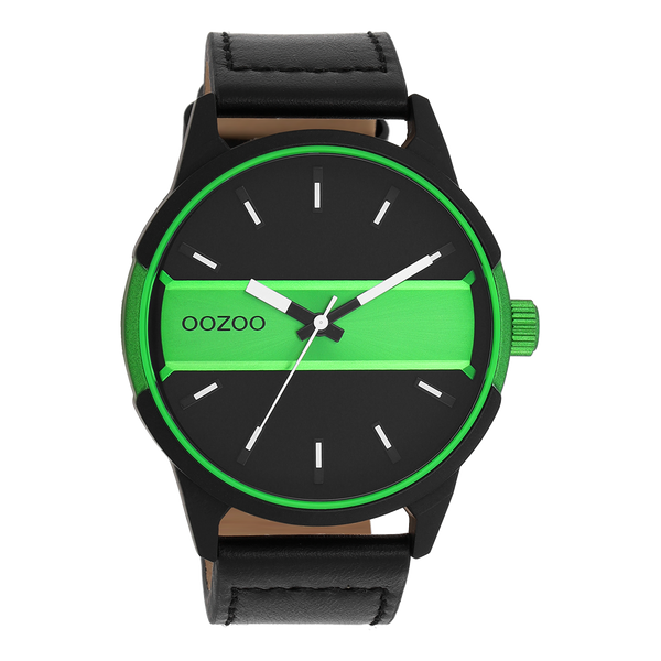 OOZOO Timepieces - C11234 - Herren - Leder-Armband - Schwarz/Grün
