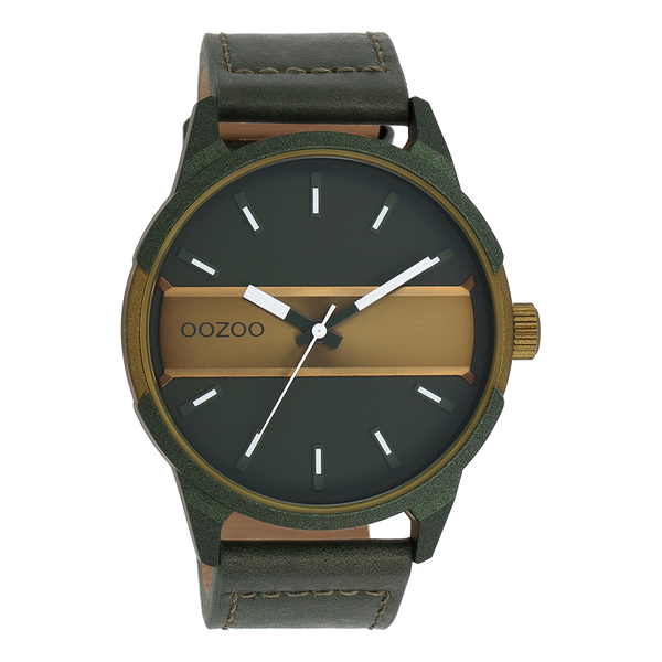 OOZOO Timepieces - C11233 - Herren - Leder-Armband - Grün/Olive