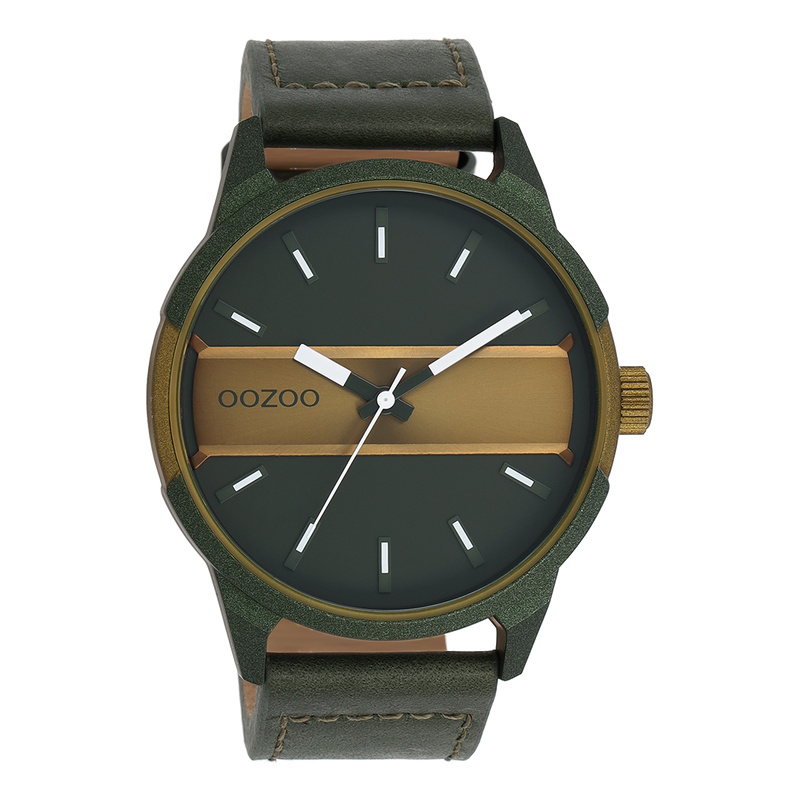 OOZOO Timepieces - C11233 - Herren - Leder-Armband - Grün/Olive