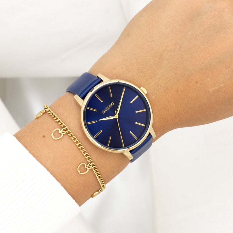 OOZOO Timepieces - C11292 - Damen - Leder-Armband - Dunkelblau/Gold