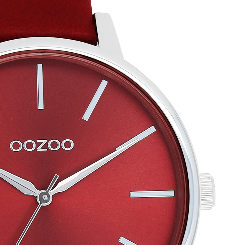 OOZOO Timepieces - C11299 - Damen - Leder-Armband - Rot/Silber