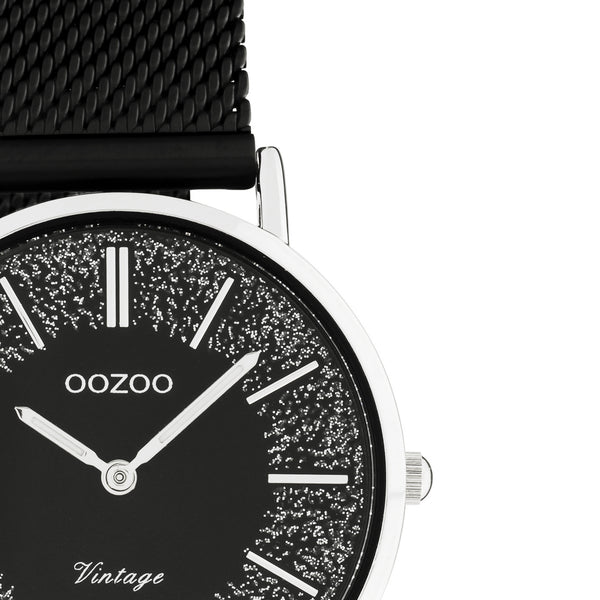 OOZOO Vintage - C20141 - Damen - Edelstahl-Mesh-Armband – Schwarz/Silber