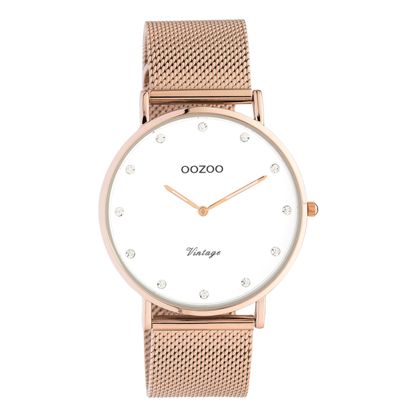 OOZOO Vintage - C20238 - Damen - Mesh-Armband - Roségold/Weiß