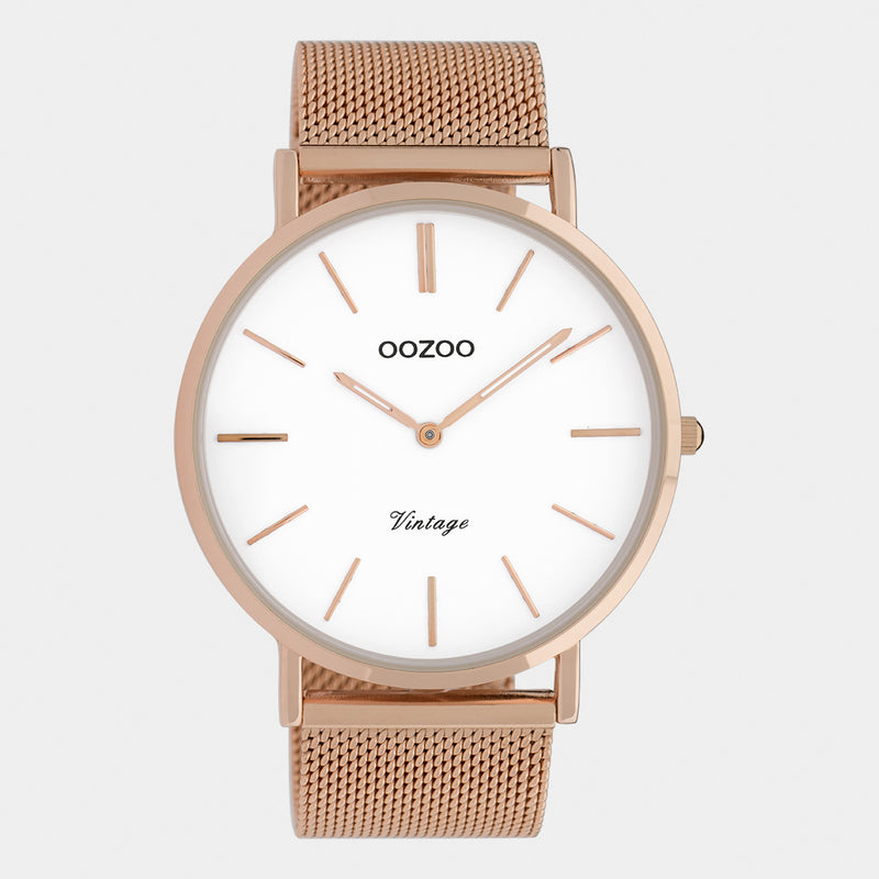 OOZOO Vintage - C9916 - Unisex - Edelstahl-Mesh-Armband - Roségold/Weiß