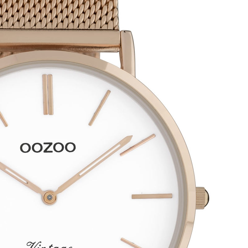 OOZOO Vintage - C9917 - Unisex - Edelstahl-Mesh-Armband - Roségold/Weiß 40mm