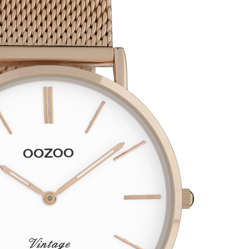 OOZOO Vintage - C9918 - Unisex - Edelstahl-Mesh-Armband - Roségold/Weiß