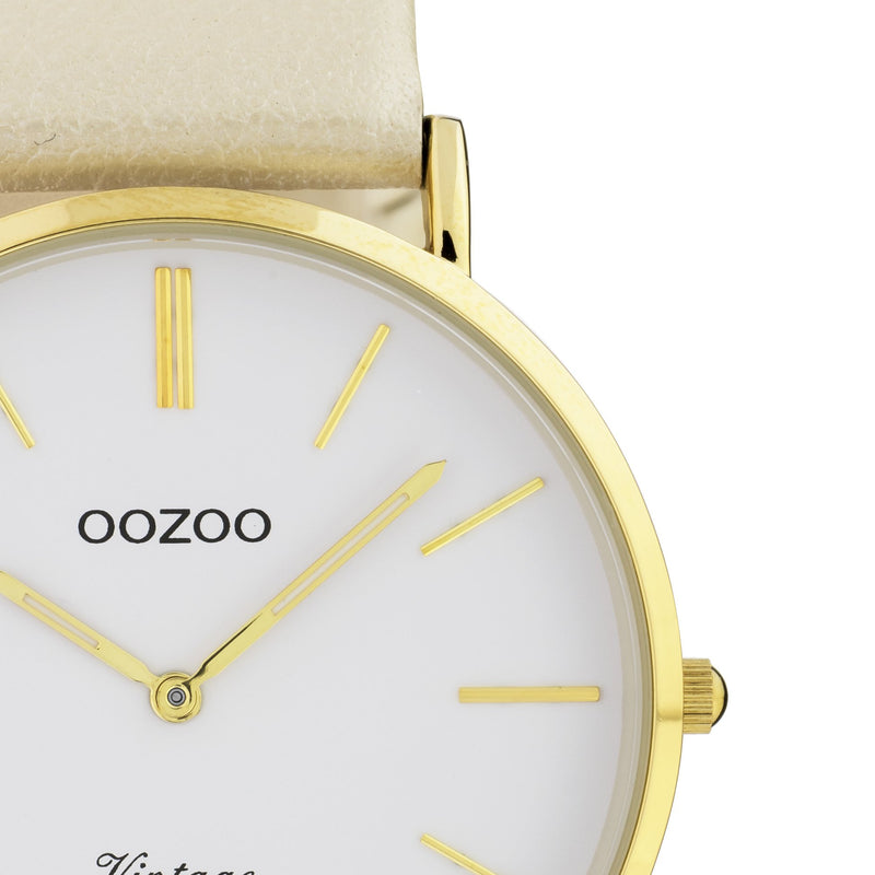 OOZOO Vintage - C9961 - Damen - Leder-Armband - Gold/Weiß 40mm