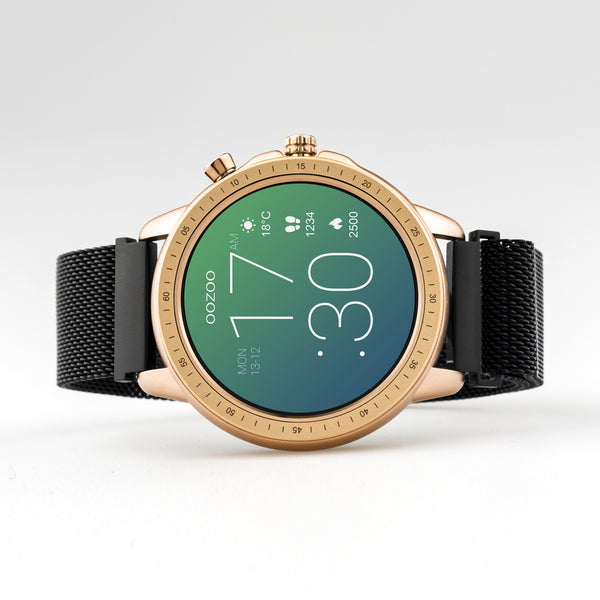 OOZOO Smartwatches - Unisex - Edelstahl-Mesh-Armband - Schwarz/Roségold
